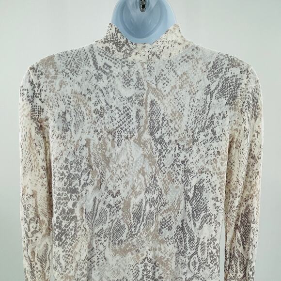 Chicos Cream Gray Snakeskin Slinky Jersey Knit 1/4 Zip Long Slv Pullover Top S - Picture 4 of 10
